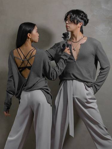 拉丁舞练功服男女成人摩登舞国标跳舞服针织基础练功上衣YS534