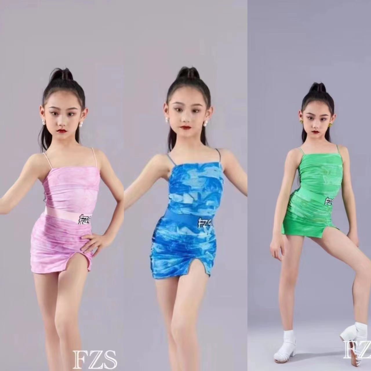 舞服少儿拉丁舞夏季悠悠同款花纹色彩吊带包臀练习服恰恰伦巴
