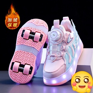 女童暴走鞋加绒充电闪灯5-12滑轮鞋带轮溜冰鞋男童发光四轮轮滑鞋