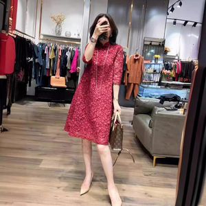 新中式国风蕾丝中袖旗袍连衣裙女宽松显瘦气质小香风胖mm女装大码