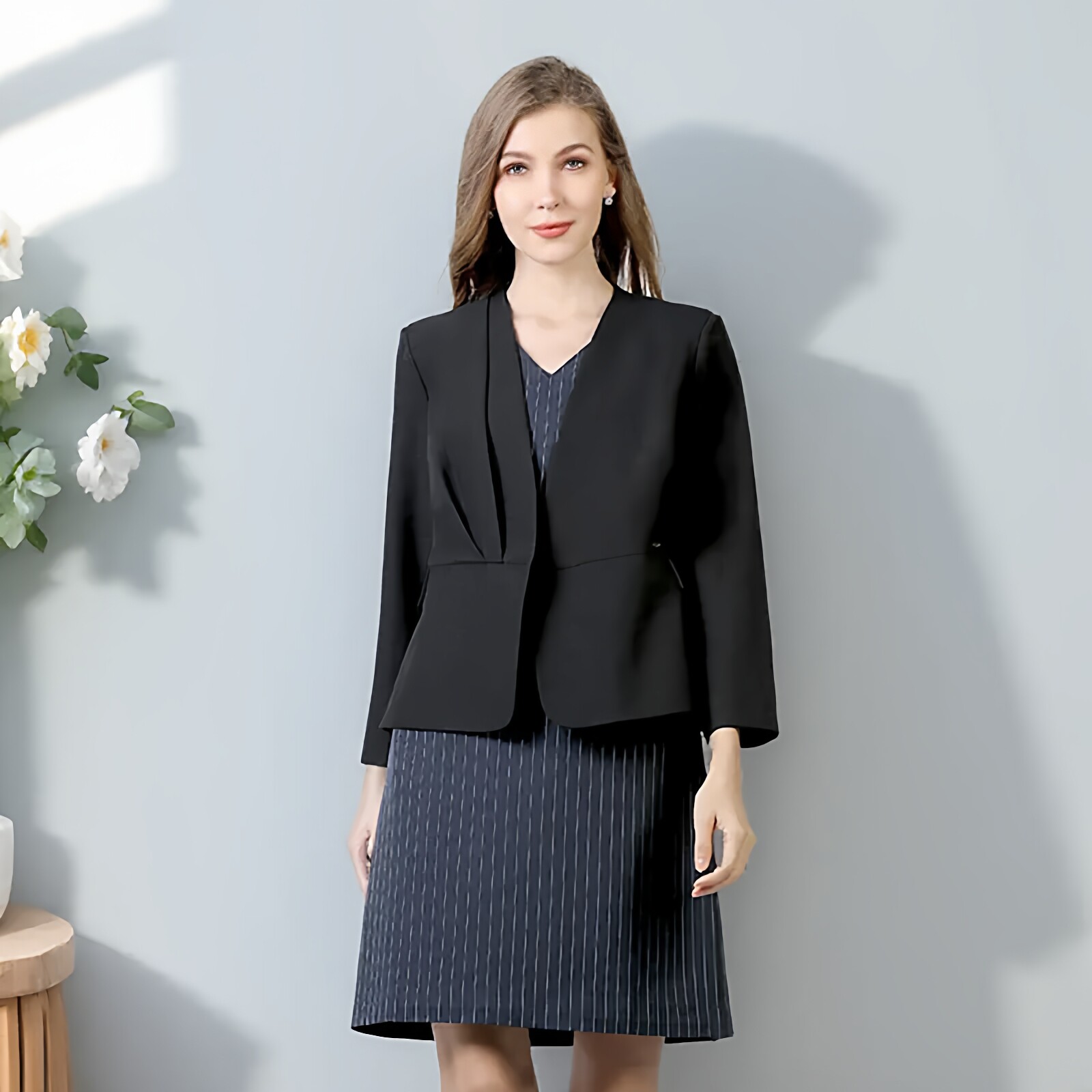 2026新款欧货大码无领黑色西装外套女装200斤春ol通勤垫肩西服秋