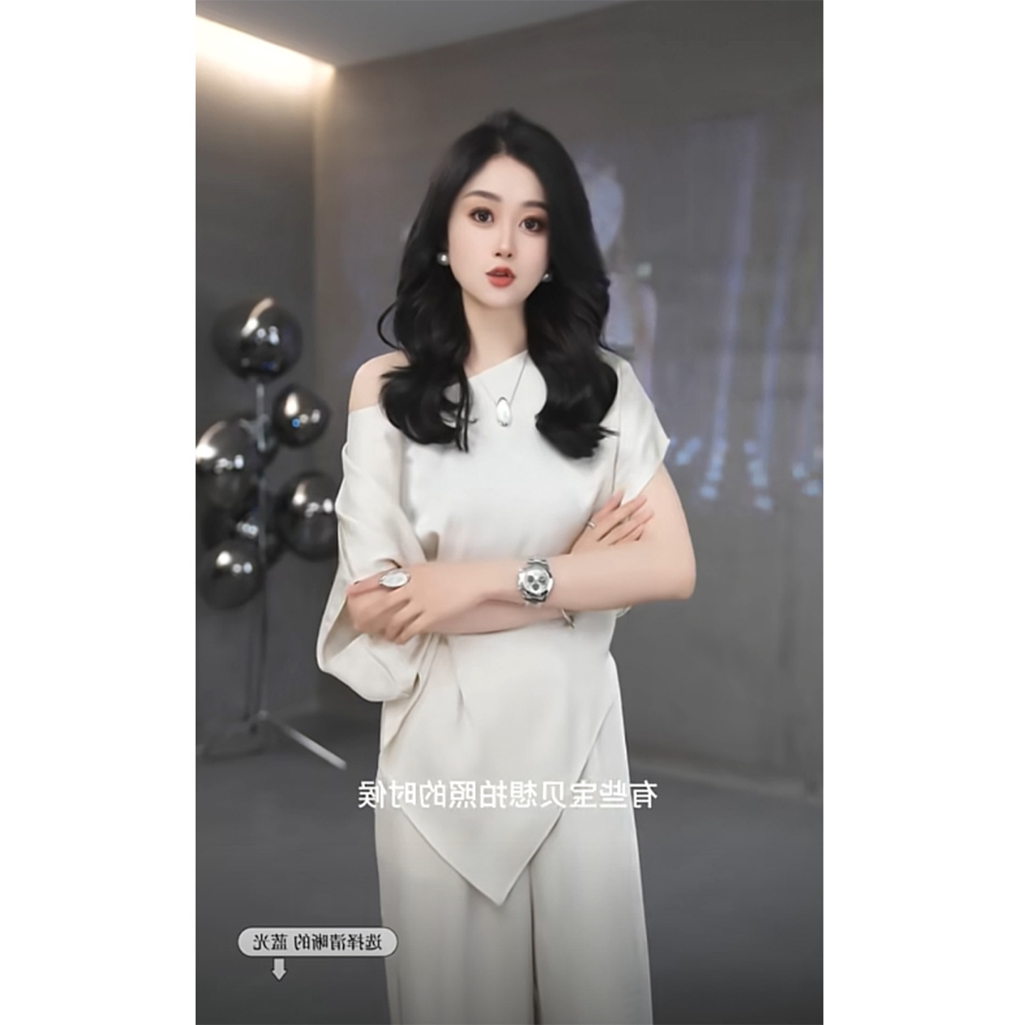 大码时尚气套装女胖mm夏季新款高级感缎面不规则上衣阔腿裤两件套