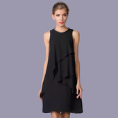 背心吊带蛋糕直筒a字黑色雪纺连衣裙女夏季 无袖 大码 礼服小黑裙子