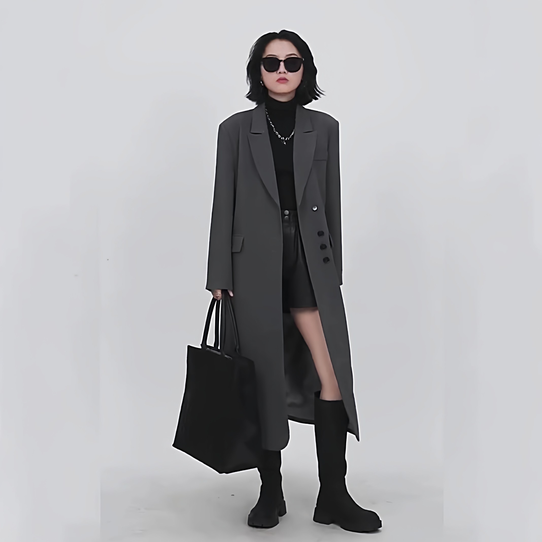 长款正肩西装领风衣修身通勤防风外套2026春秋新款微胖mm大码女装