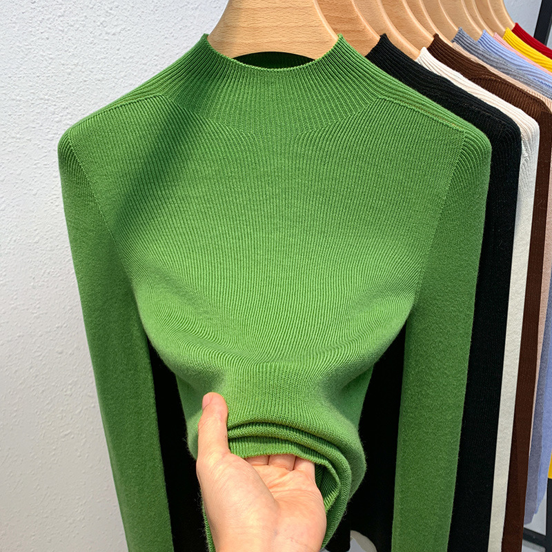 桑蚕丝羊绒打底半高领长袖针织衫