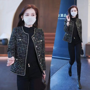 显瘦2025年秋冬新款 名缓气质小香风毛呢圆领外套轻奢修身 女装 大码