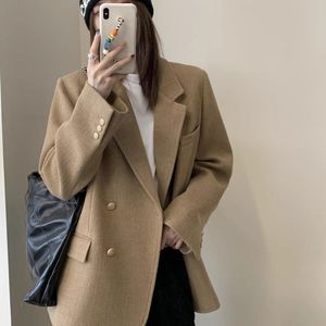 2025秋冬新款西装毛呢外套大码女装胖mm气质宽松休闲短款呢子大衣