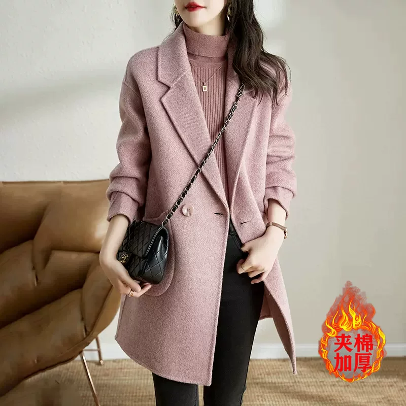 Куртка-пиджак стеганая, шерстяное пальто, демисезонное длинное trench coat, увеличенная толщина, плюс сайз, средняя длина