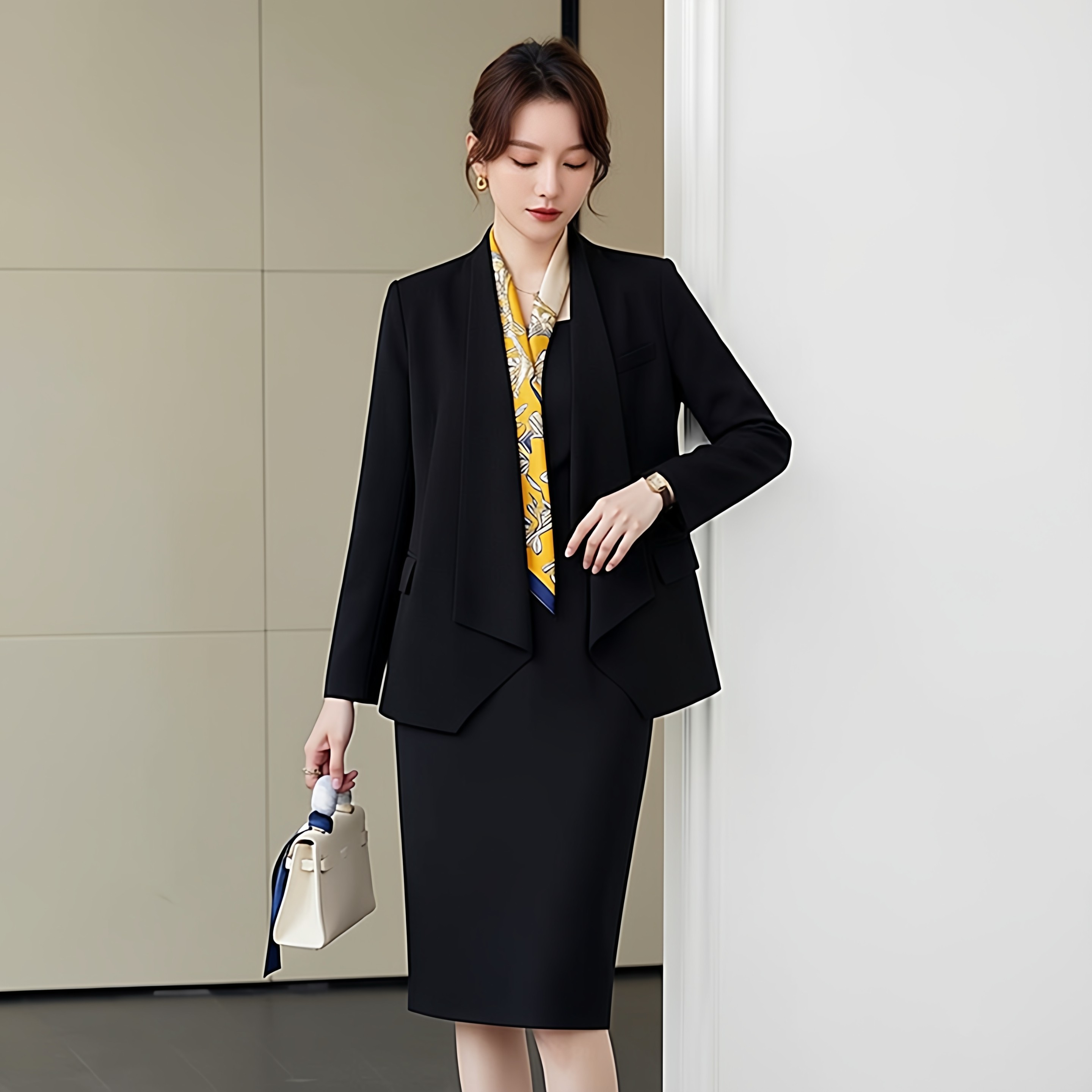 大码高级感职业春夏单层西装半身裙子套装女装2026新款通勤两件套