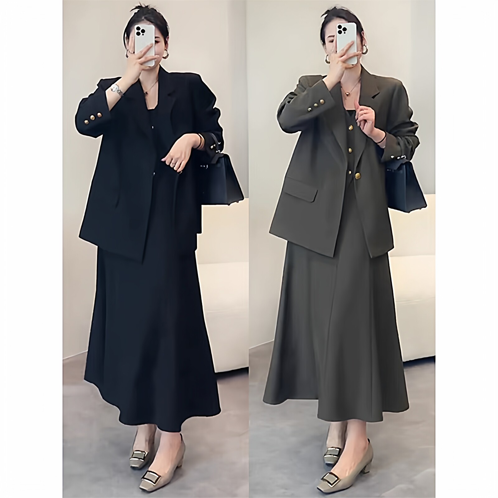 春秋新款大码宽松假两件西装马甲外套女胖mm百搭显瘦半身裙两件套