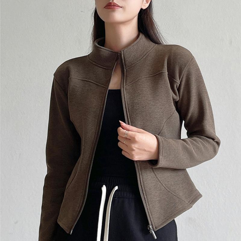 立领拉链开衫外套女短款瑜伽上衣