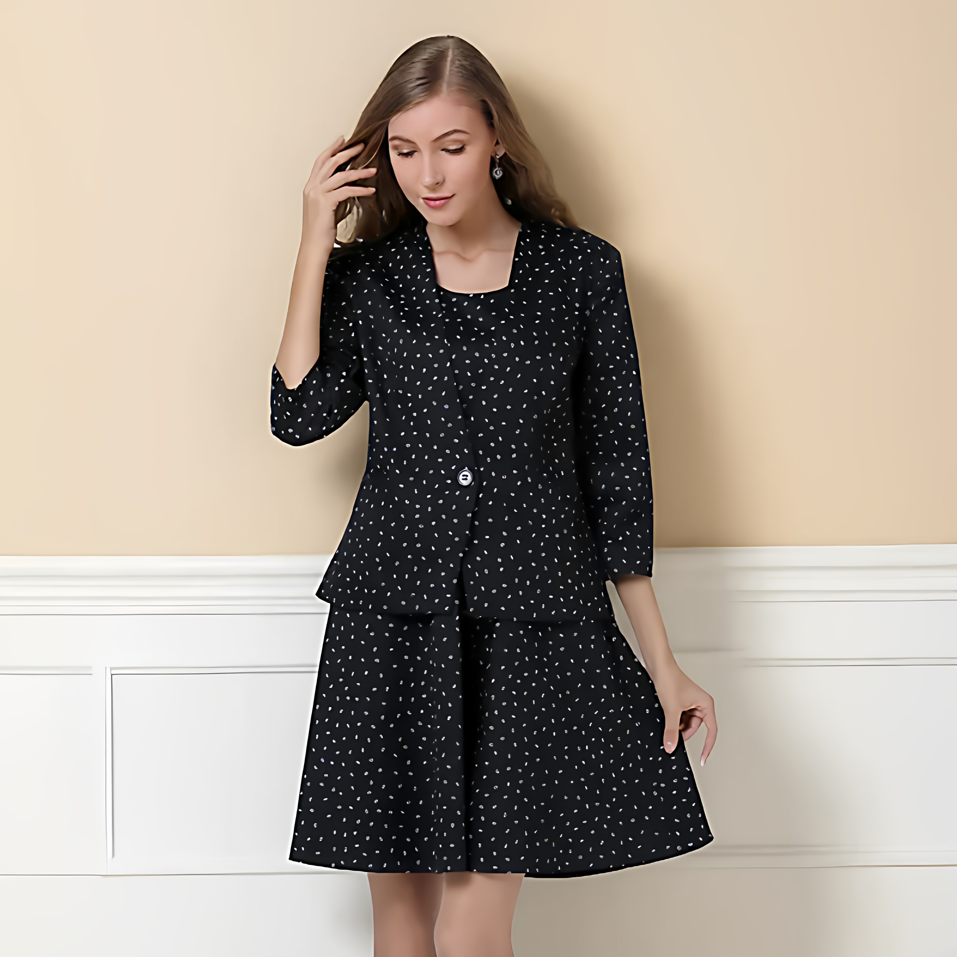 欧美大码秋冬新款打底小西服套装西装内搭无袖背心连衣裙时尚女装