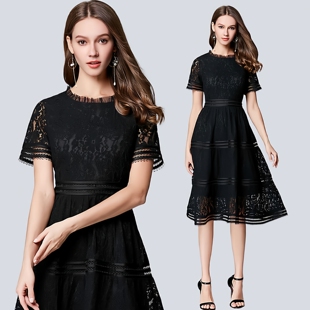 200斤高端精致蕾丝礼服连衣裙平时可穿 收腰修身 大码 女胖mm中长款