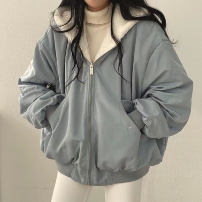 加绒加厚两面穿羊羔绒外套上衣女