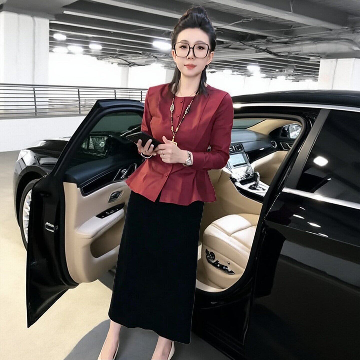 大码女装秋装显瘦衬衫包臀裙套装