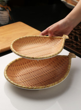 密胺盘子仿瓷餐具仿藤编织