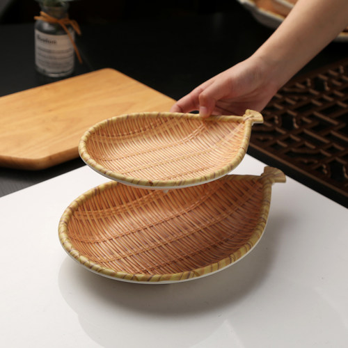 密胺盘子仿瓷餐具仿藤编织