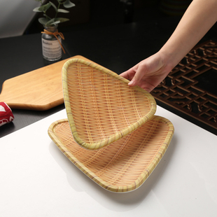 竹编仿瓷密胺盘子火锅店配菜盘创意个性餐具商用三角盘饺子盘中式