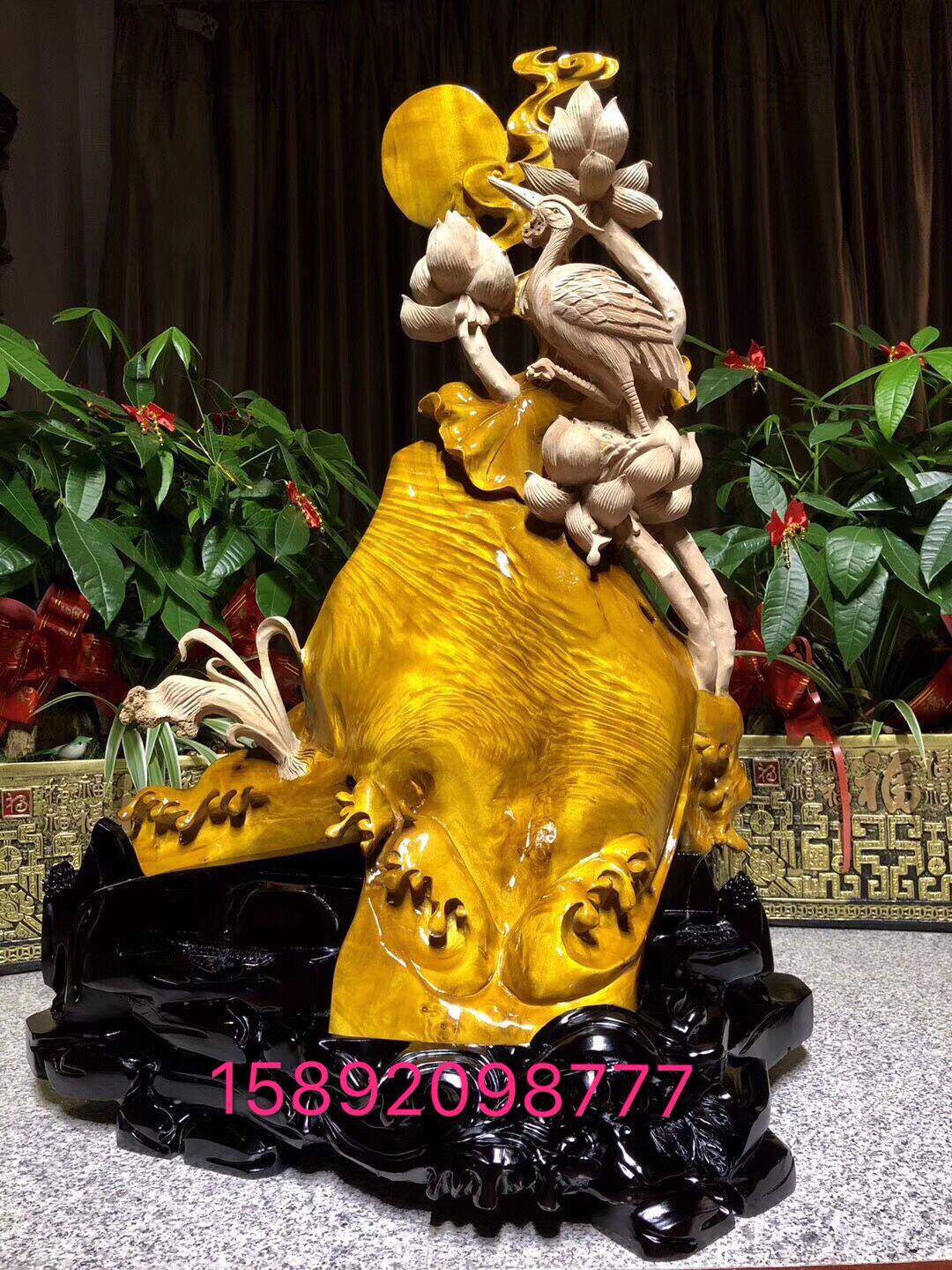 金丝楠木雕小叶桢楠一鹭莲升摆件乌木动物工艺品人物阴沉木根雕