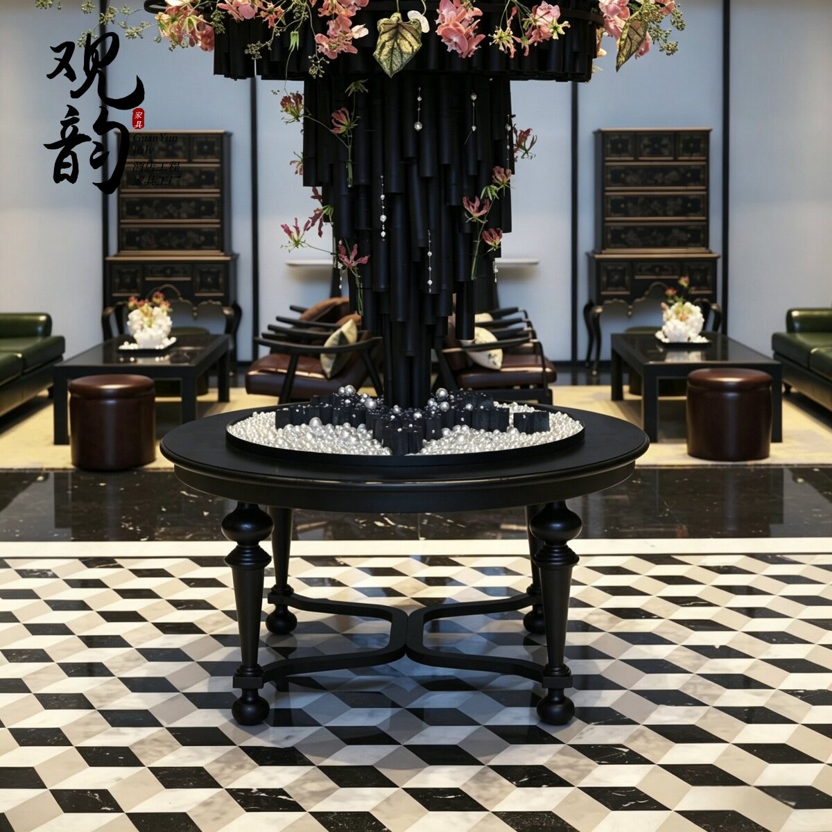 现代酒店大堂花台玄关桌售楼处会所端景台装饰桌宾馆架空层花艺桌
