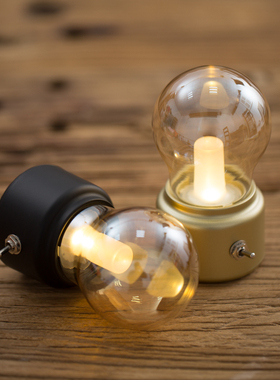 创意复古英伦灯泡灯mini充电小夜灯怀旧USB床头灯移动玻璃氛围灯