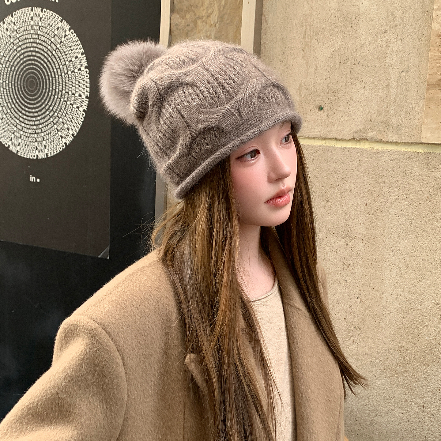 狐狸球针织毛线堆堆帽秋冬