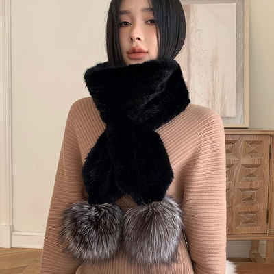 冬水貂毛围巾女保暖百搭皮草围巾