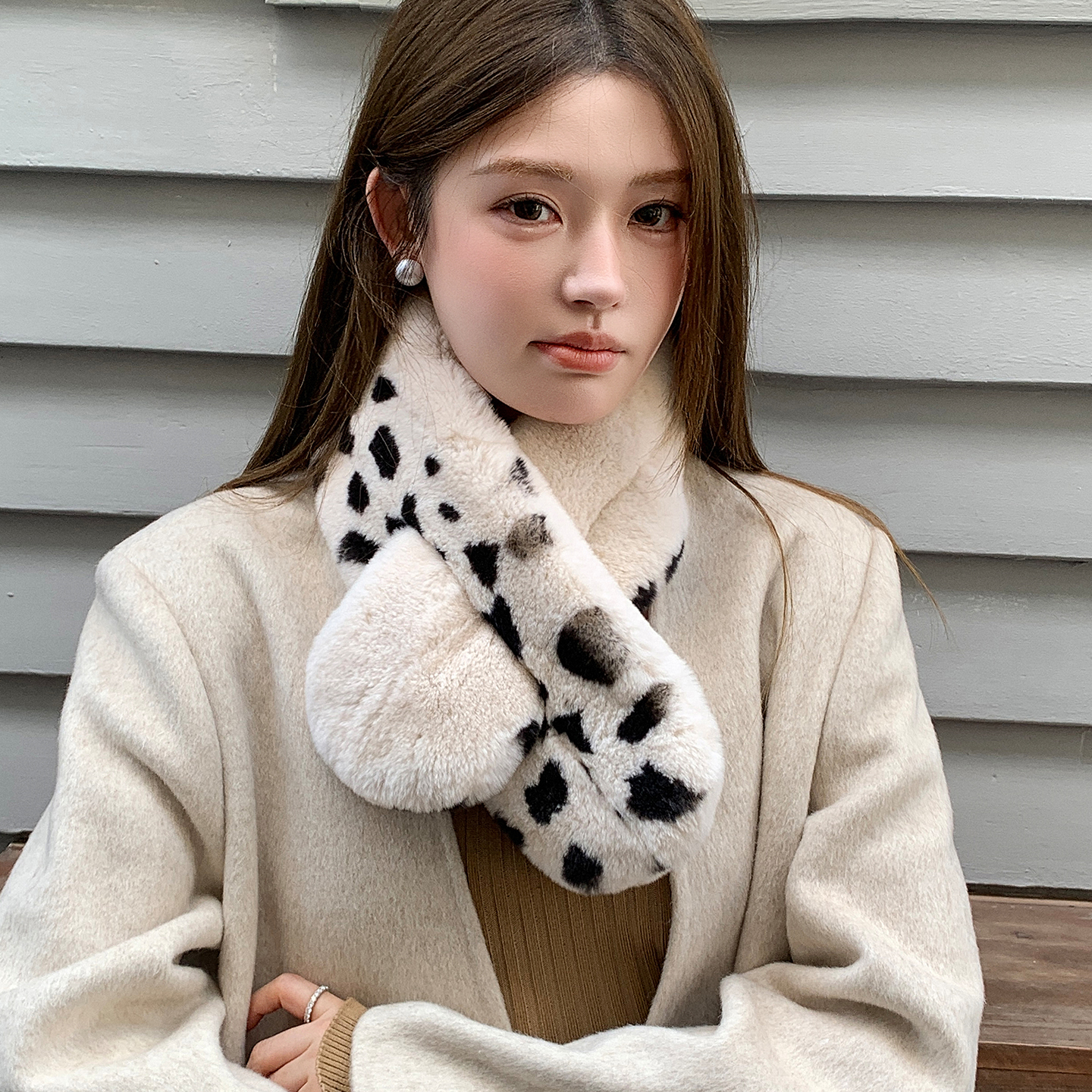 双面整皮獭兔毛围巾女皮草围脖豹纹高级感真毛加厚毛领子秋冬新款