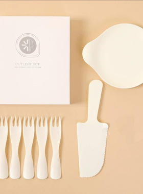 [美佳乐]水滴形一次性餐盘 生日蛋糕餐盘刀叉盘套装  5人份含外盒