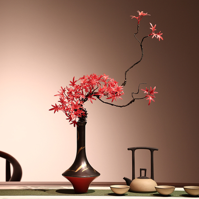 仿真绿植迎客松枫叶造景花瓶套装插假花装饰品松针崖柏树枝假花道