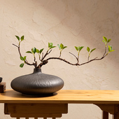 摆件桌面玄关茶室装 新中式 禅意陶瓷花瓶仿真绿植插花样板间软装 饰