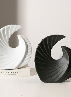 黑白艺术风生水起陶瓷摆件客厅酒柜样板间软装饰品现代高级感小众