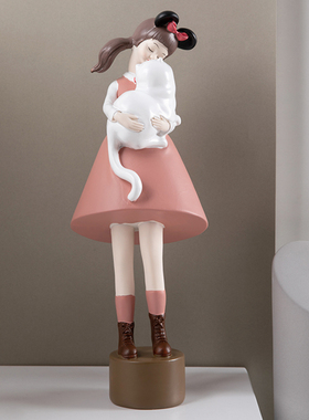 新品北欧少女心抱猫公主人物摆件Bins卧室装饰艺术摆设结婚礼物送