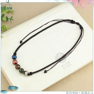 民族风小清新香灰琉璃珠项链锁骨链五彩多宝珠子毛衣链简约春新款