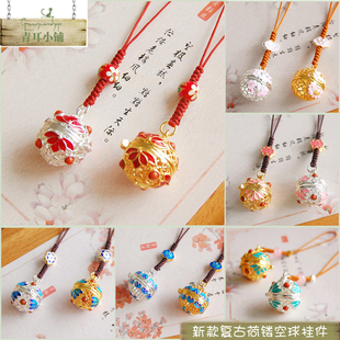 森系小清新荷花印花玲珑香囊球包手机链钥匙链香可打开薰囊球挂件