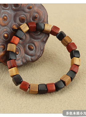 拼色檀木小方块木珠单圈手串