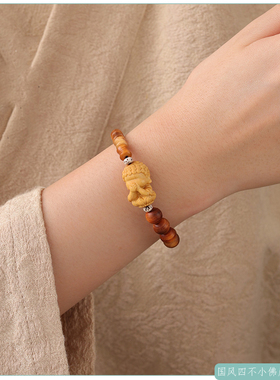 新中式四不小佛陈化崖柏珠手串
