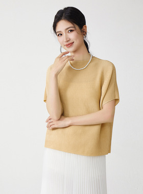 PY褶皱短袖T恤女宽松2025年夏季新款纯色遮肉显瘦百搭套头上衣