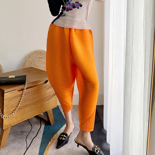 宽松显瘦休闲设计感小众九分裤 PY褶皱裤 新款 宽松老爹裤 子 女哈伦裤