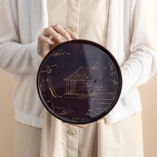 变色茶盘竹制茶台家用储水排水简约圆形茶海小型茶具托盘干泡盘