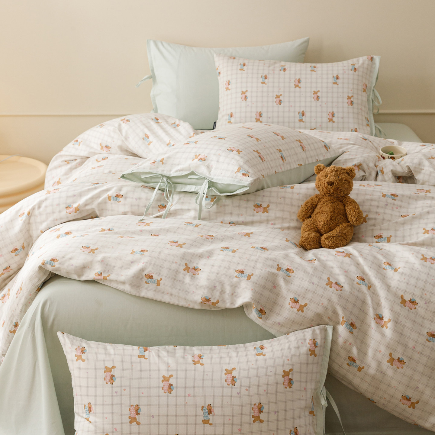 韩版卡通纯棉系带风格四件套少女心小清新男女孩全棉床单床上用品