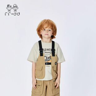 FF&DD25夏季新品男童户外工装背带马夹休闲印花T恤短裤三件套