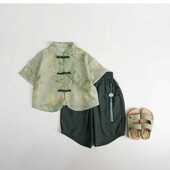 衬衫 开衫 裤 子套装 中国风汉服两件套 儿童夏古风短袖 新中式 上衣唐装