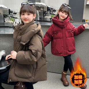 儿童装棉袄中大童冬季洋气棉衣女孩羽绒棉服2026新款加厚中款长款
