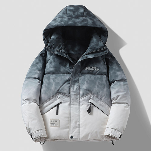 潮牌羽绒服男2024冬季加厚保暖潮牌工装渐变新款青少年外套