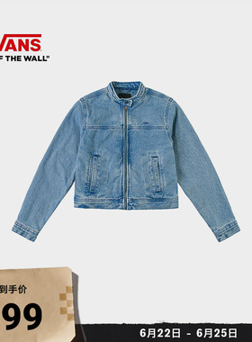 Vans范斯官方 女子纯棉夹克灰蓝色立领拉链牛仔外套
