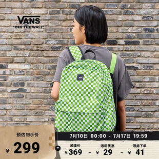 Vans范斯官方 男女情侣双肩包绿色棋盘格大容量书包