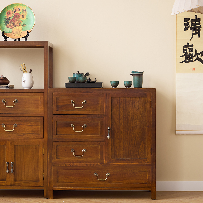 整装茶室原木艺术4抽一门胡桃色