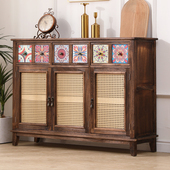 美式 复古实木储物柜客厅收纳柜玄关柜家用斗柜茶水柜厨房柜餐边柜