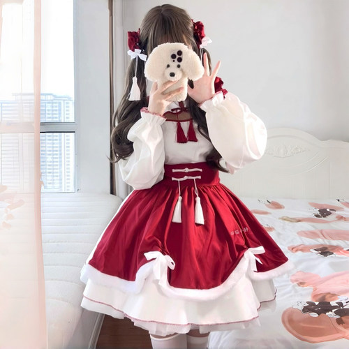 圣诞节cos裙子大码lolita女仆装